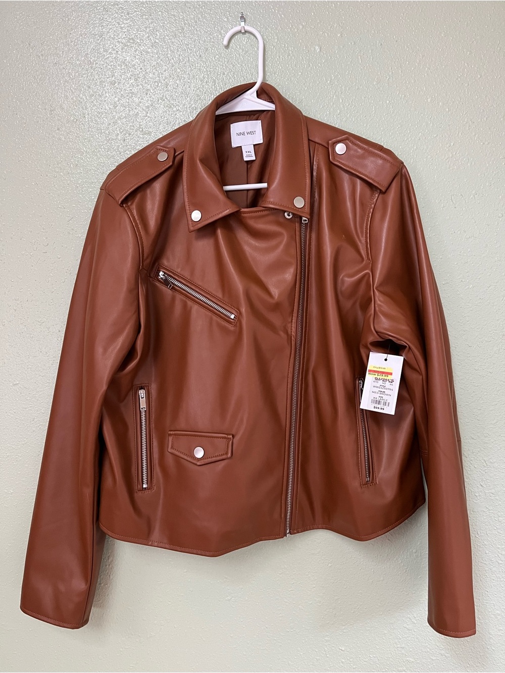 Nine West Cognac Faux Leather Moto Jacket